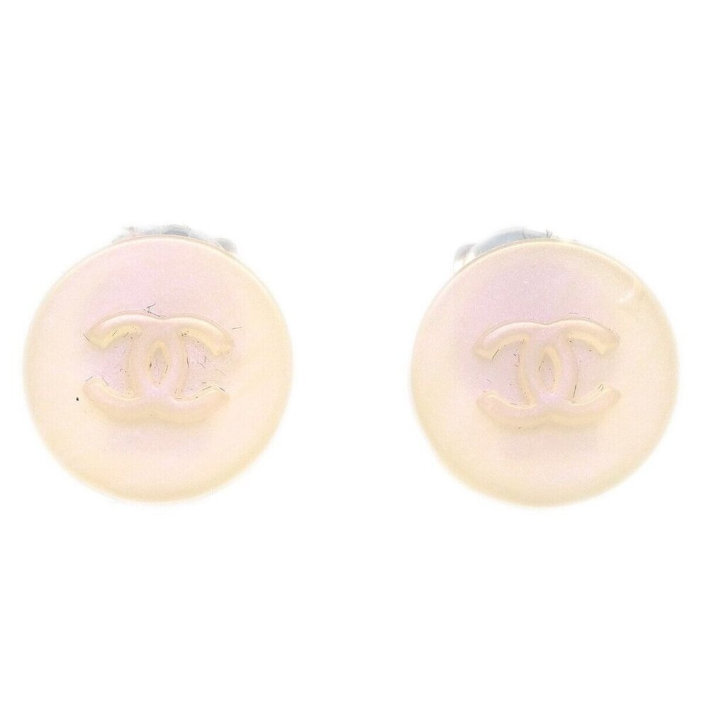Chanel Button Earrings Clip-On White